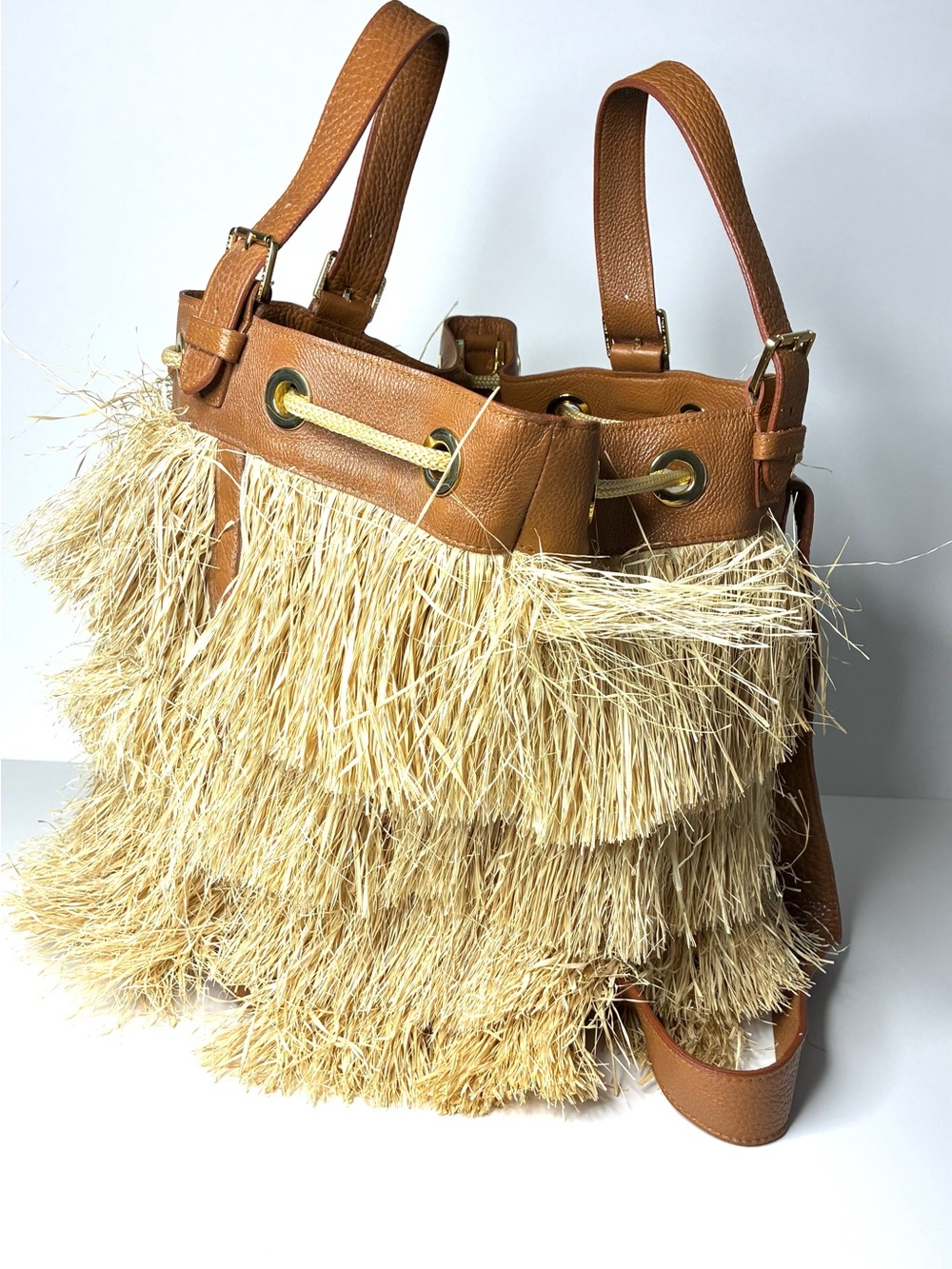 RARE Tory Burch Spring 2012 Runway Fringed Straw Convertible Backpack/Tote - Picture 5 of 10
